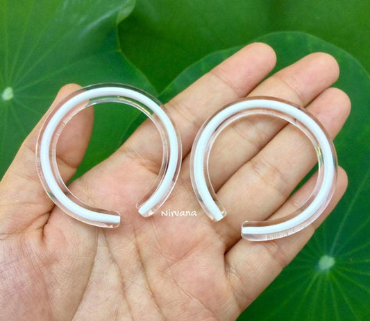 1 Pair (2 Pieces) Nirvana's Encased White Glass Hoops