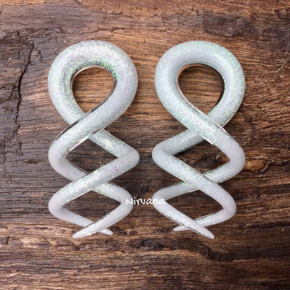 1 Pair (2 Pieces) Pearlescent "GRAY" Dichroic Glass Cork Screw Spirals