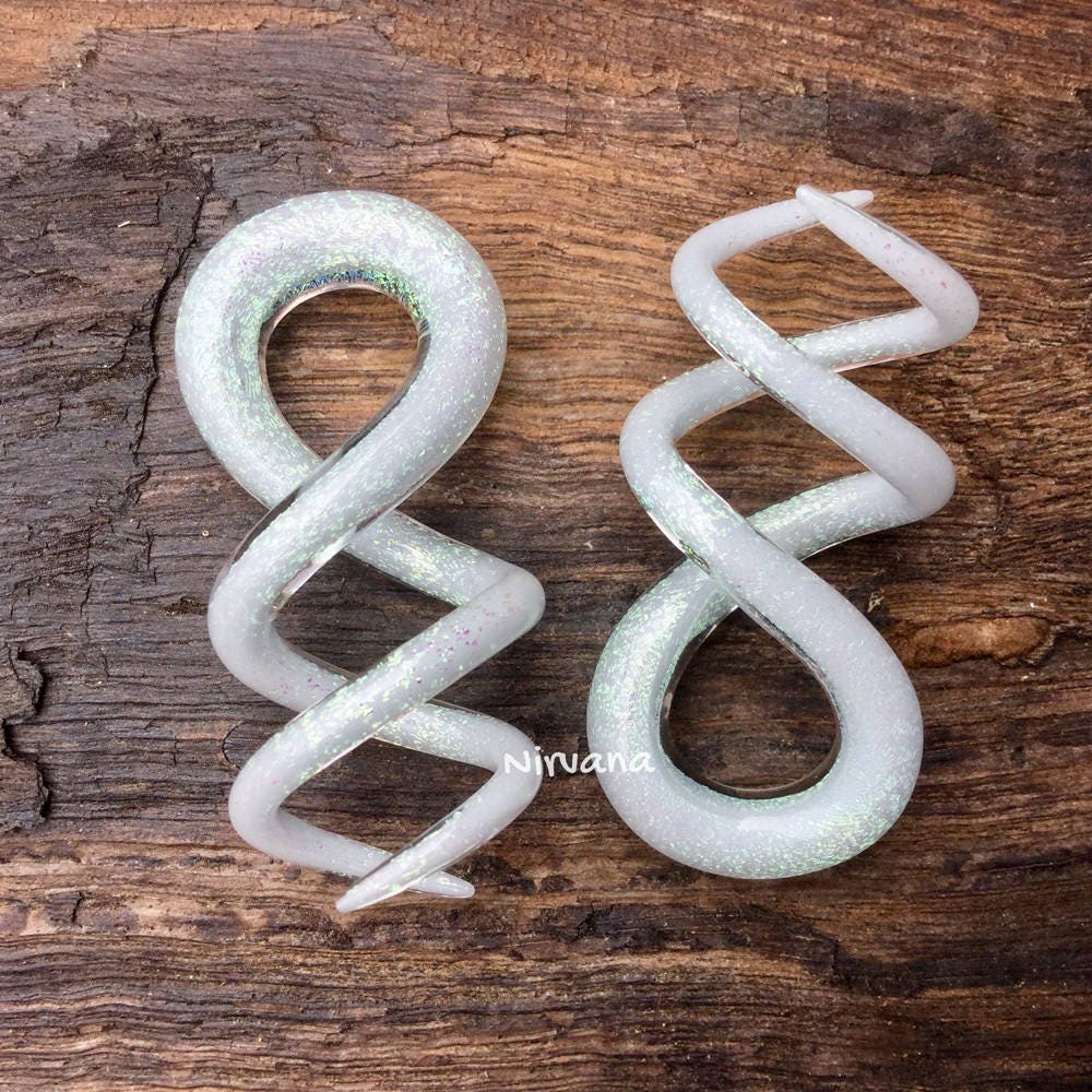 1 Pair (2 Pieces) Pearlescent "GRAY" Dichroic Glass Cork Screw Spirals