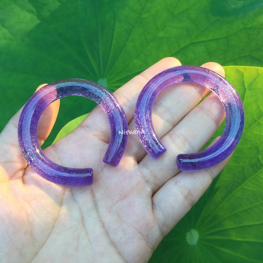 1 Pair (2 Pieces) Nirvana's Solid Purple Rain Bubbles Glass Hoops