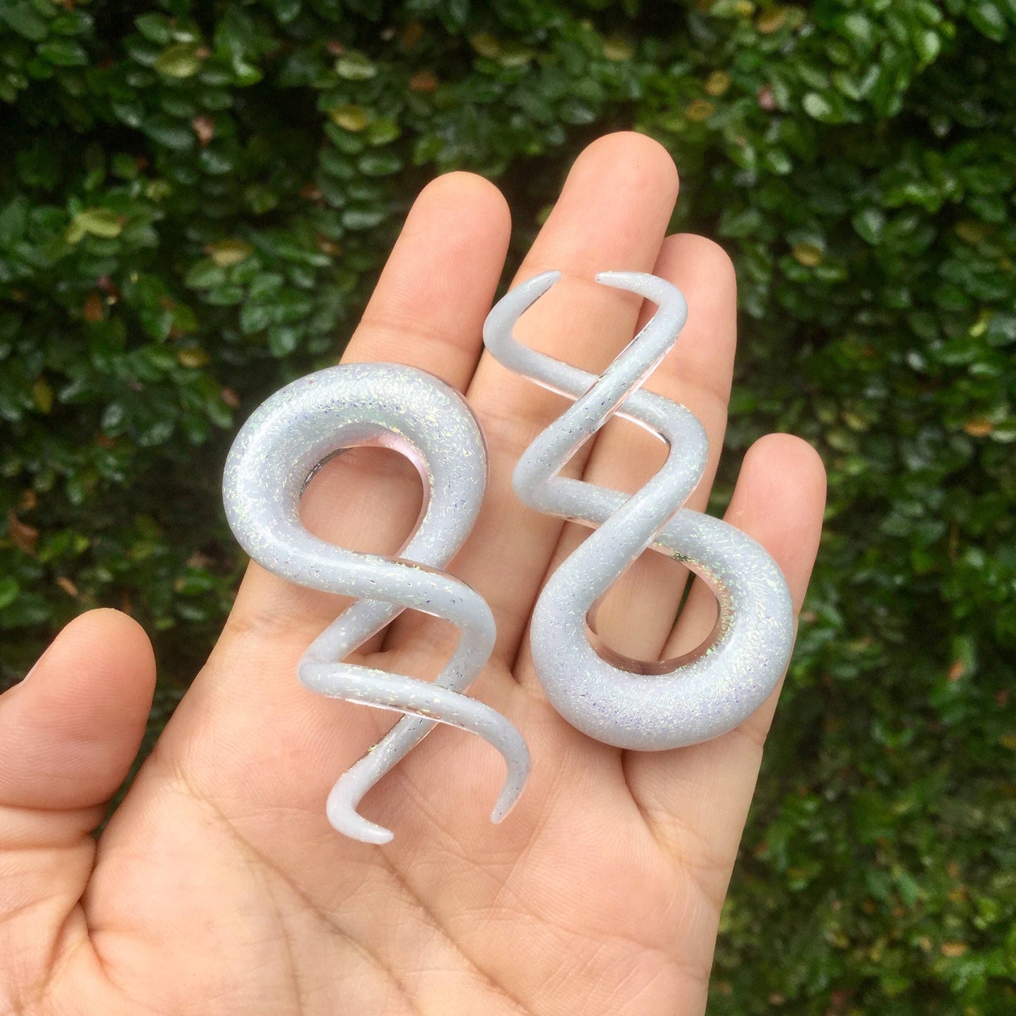 1 Pair (2 Pieces) Pearlescent "GRAY" Dichroic Glass Cork Screw Spirals