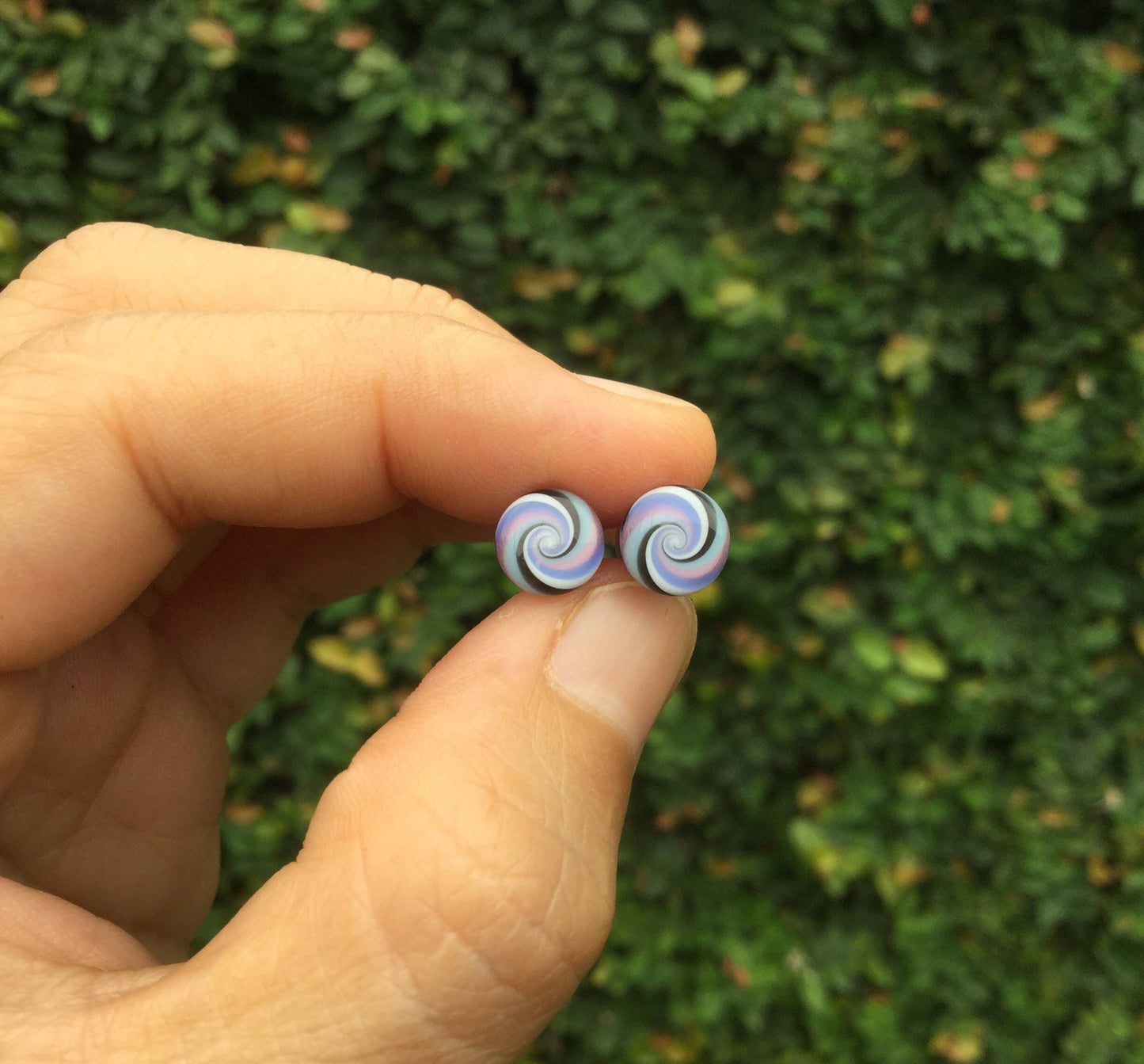 1 Pair (2 Pieces) Sky Blue/Pink/Purple/White/Black Striped Candy Spiral Glass Plugs