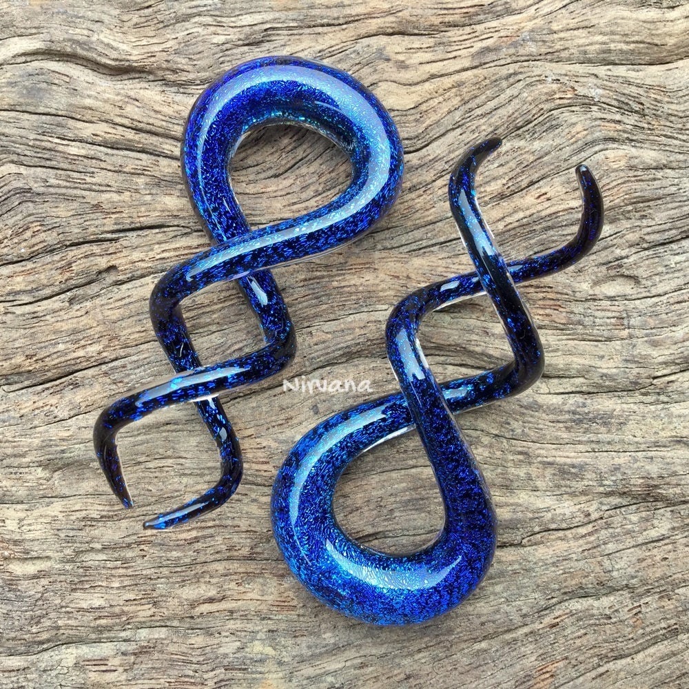 1 Pair (2 Pieces) Cobalt Blue Dichroic Glass Cork Screw Spirals