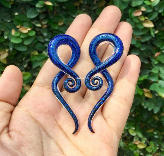1 Pair (2 Pieces) Cobalt Bue Sapphire Dichroic Glass Note Spirals