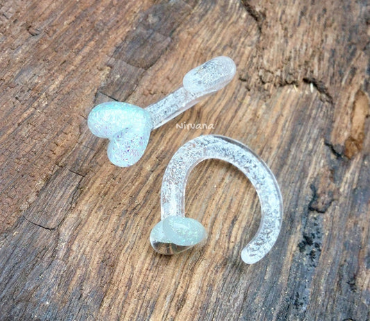 1 Pair (2 Pieces) Pearlescent "GRAY" Dichroic Heart Claws with Pearlescent "GRAY" Dichroic Background