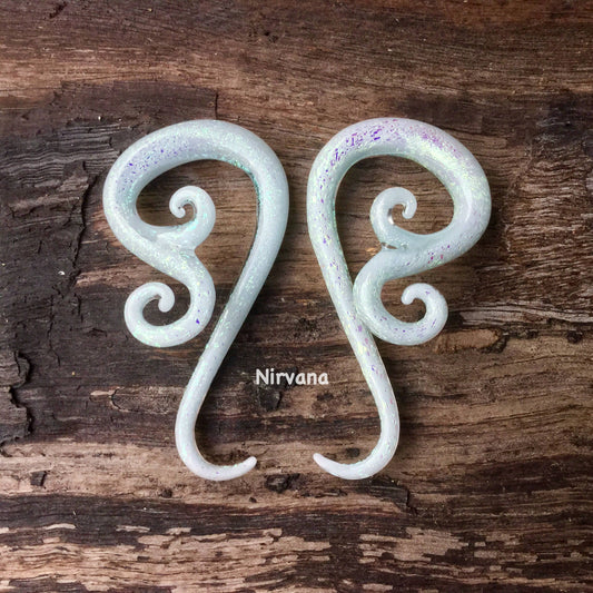 1 Pair (2 Pieces) Pearlescent "GRAY" Dichroic Glass Venus Spirals