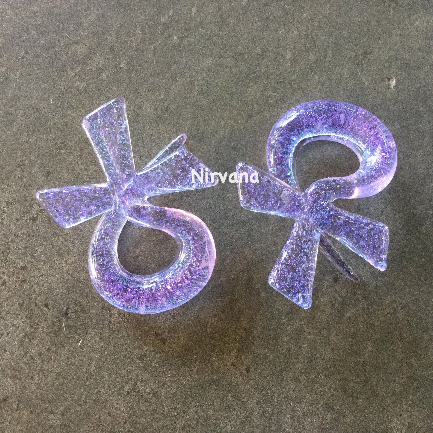 1 Pair (2 Pieces) Translucent Purple Dichroic Translucent Purple Glass Egyptian Ankh Cross Spirals