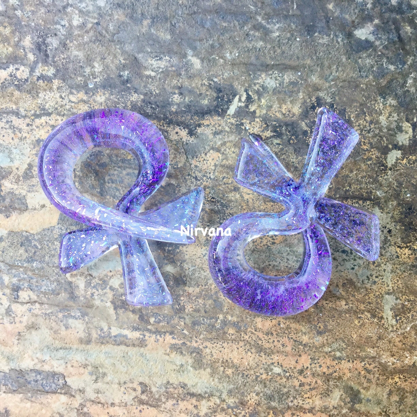 1 Pair (2 Pieces) Translucent Purple Dichroic Translucent Purple Glass Egyptian Ankh Cross Spirals