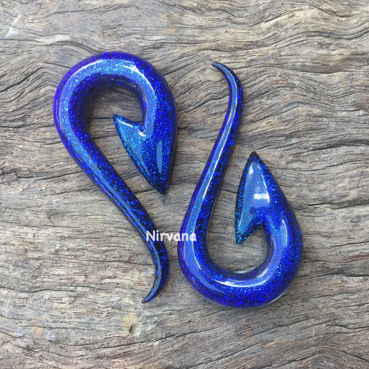 1 Pair (2 Pieces) Cobalt Blue Sapphire Dichroic Glass South Pacific Islands Tribal Fish Hooks
