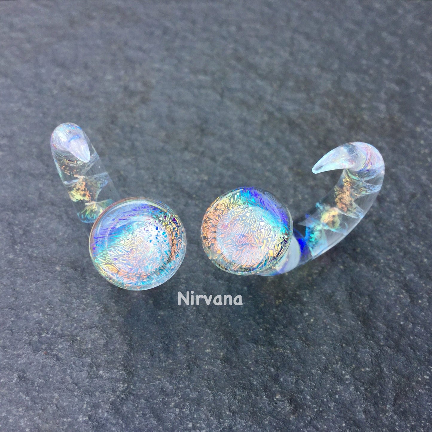 1 Pair (2 Pieces) Translucent Rainbow Dichro Encased Twist Claw Gauges
