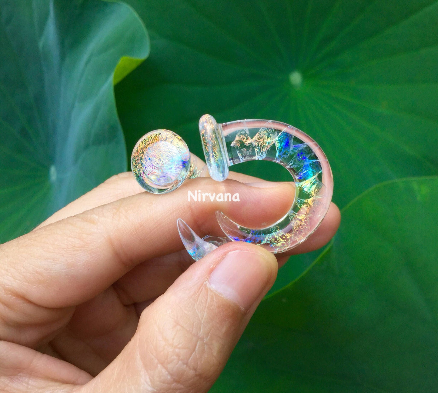 1 Pair (2 Pieces) Translucent Rainbow Dichro Encased Twist Claw Gauges