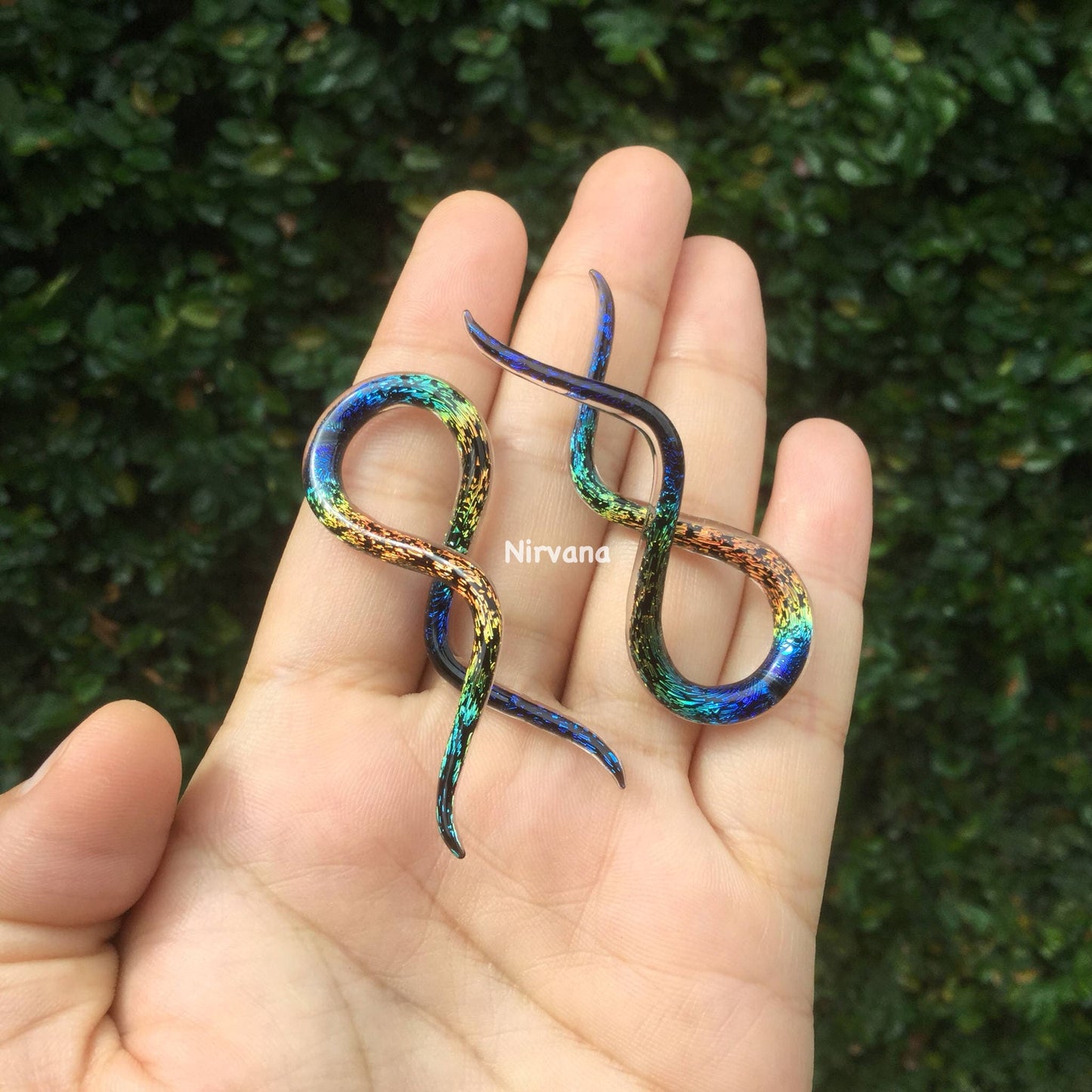 1 Pair (2 Pieces) Aquatic Rainbow Dichroic Glass Double Twists