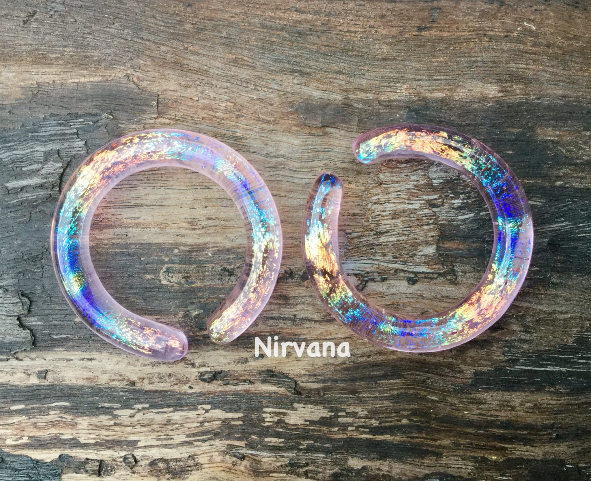 1 Pair (2 Pieces) Translucent Rainbow Dichroic Translucent Pink Glass ...