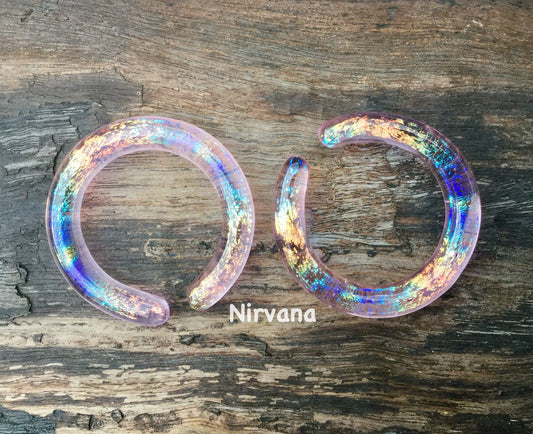 1 Pair (2 Pieces) Translucent Rainbow Dichroic Translucent Pink Glass Hoops