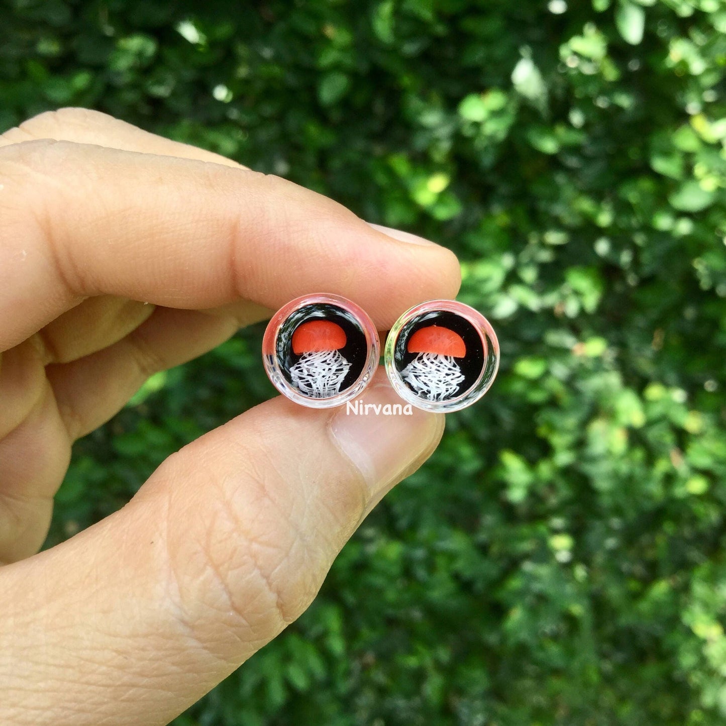1 Pair (2 Pieces) Red Pyrex Glass Jellyfish Plugs on Black