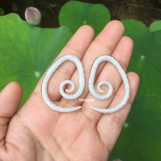 1 Pair (2 Pieces) Pearlescent "GRAY" Dichroic Glass Tear Drop Spirals