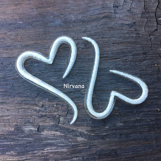 1 Pair (2 Pieces) Pearlescent "GRAY" Dichroic Glass Heart Spirals