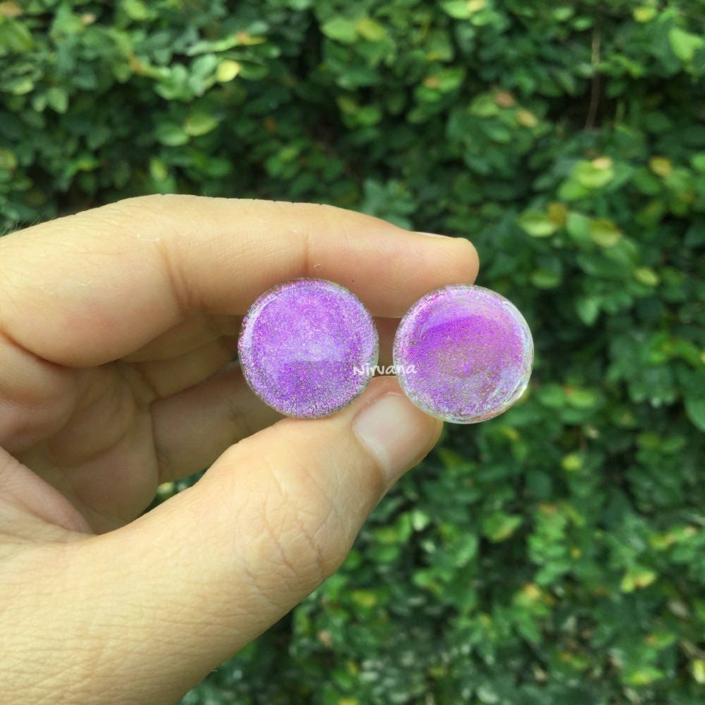 1 Pair (2 Pieces) Translucent Purple Dichroic Glass Plugs