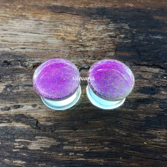 1 Pair (2 Pieces) Translucent Purple Dichroic Glass Plugs