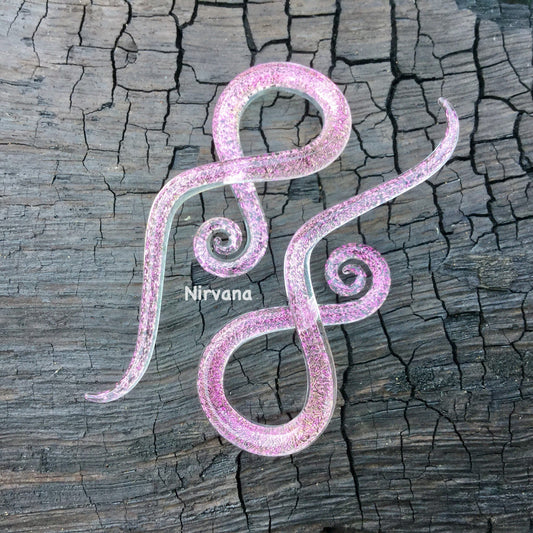 1 Pair (2 Pieces) Translucent Pink Dichroic Encased Translucent Pink Glass Note Spirals