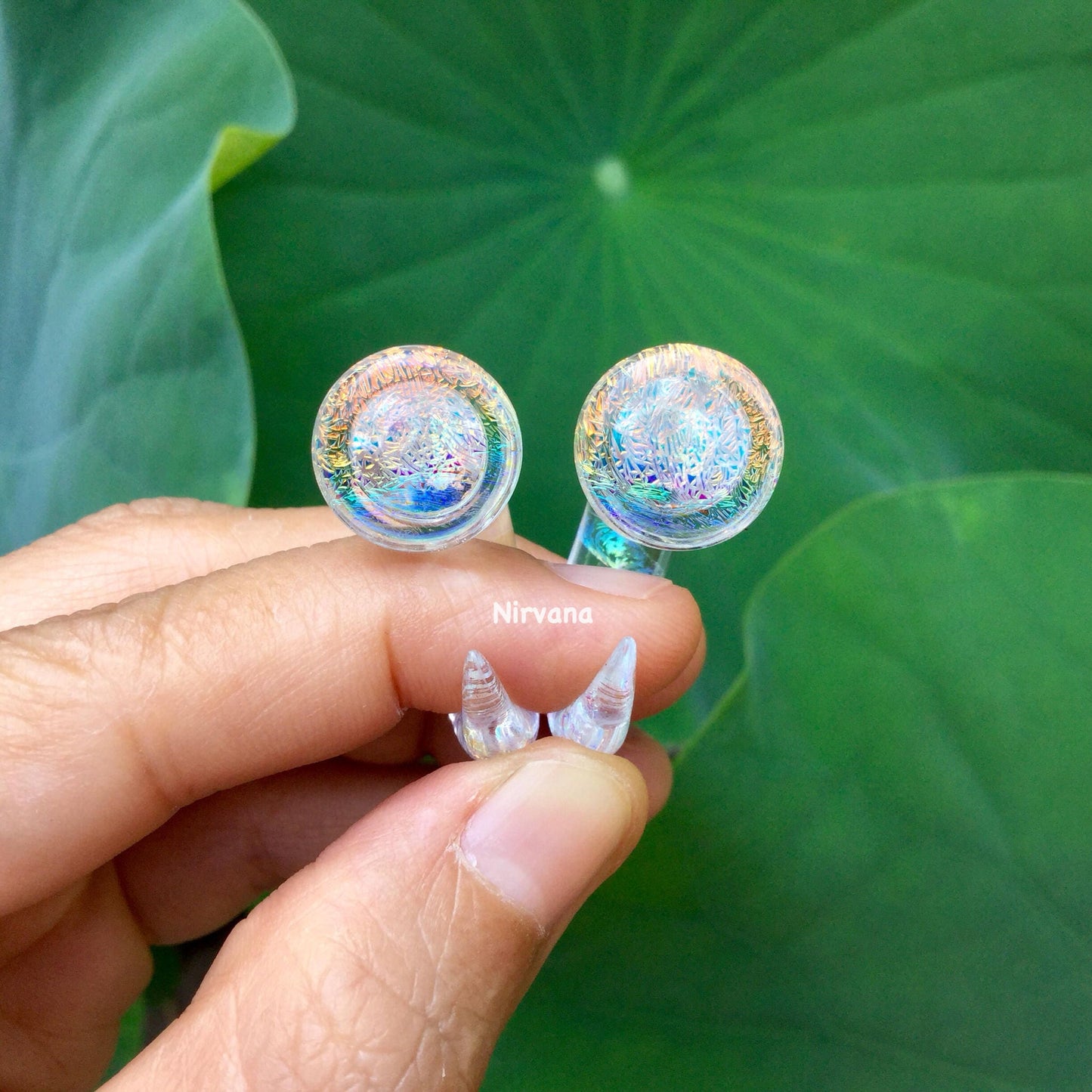 1 Pair (2 Pieces) Translucent Rainbow Dichro Encased Twist Claw Gauges