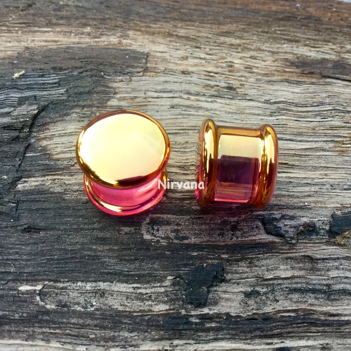 1 Pair (2 Pieces) Real 24 Karat Ruby Gold Colored Glass Ear Plugs