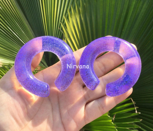 1 Pair (2 Pieces) Translucent Neon Purple Dichroic Glass Hoops