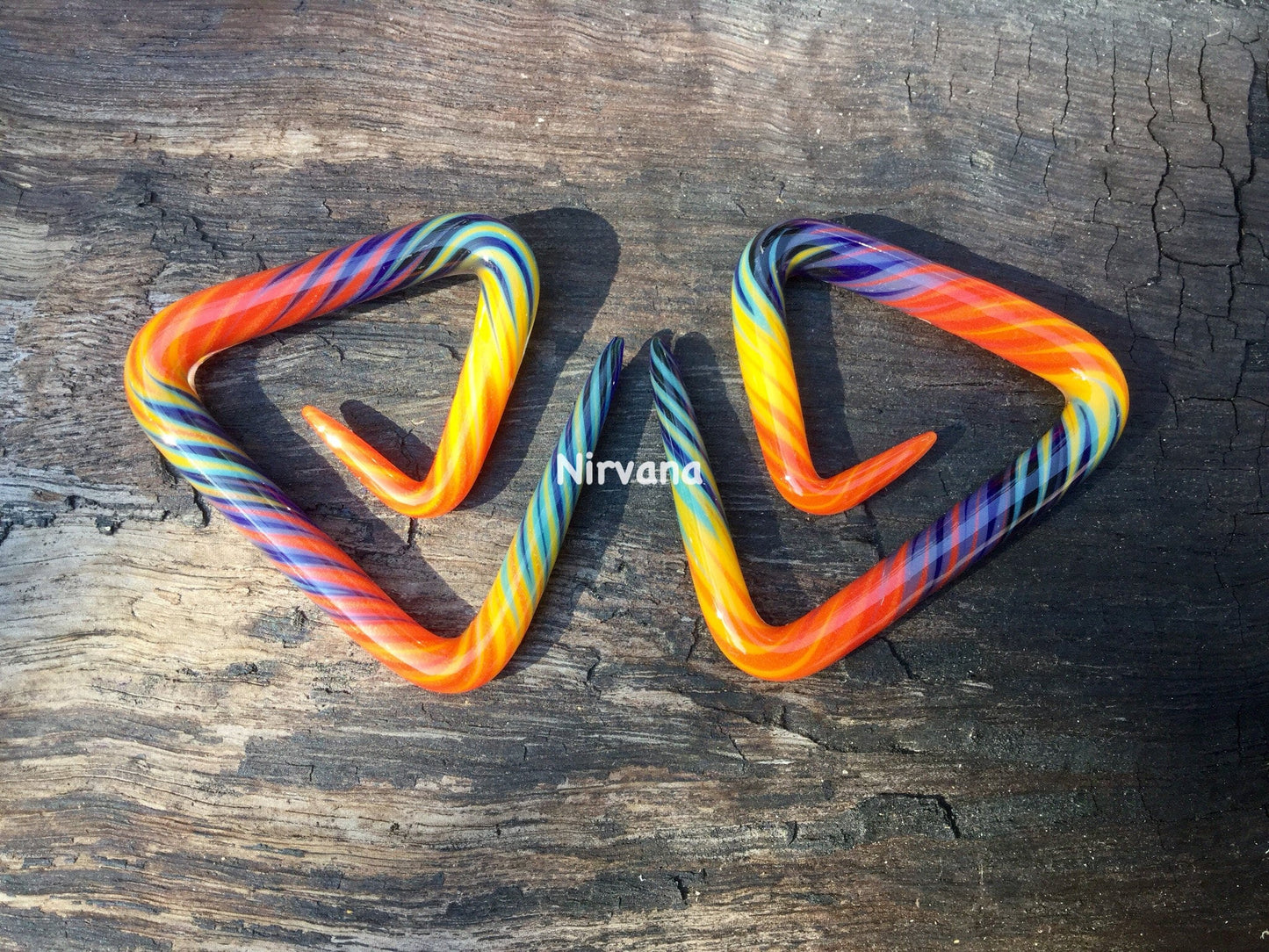 1 Pair (2 Pieces) Rainbow Free-Style Triangle Spirals Glass