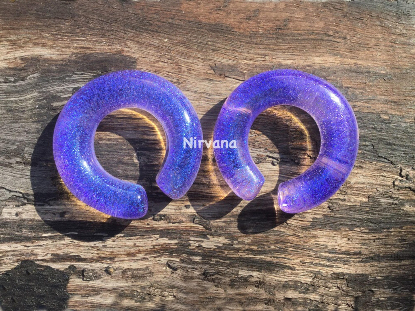1 Pair (2 Pieces) Translucent Neon Purple Dichroic Glass Hoops