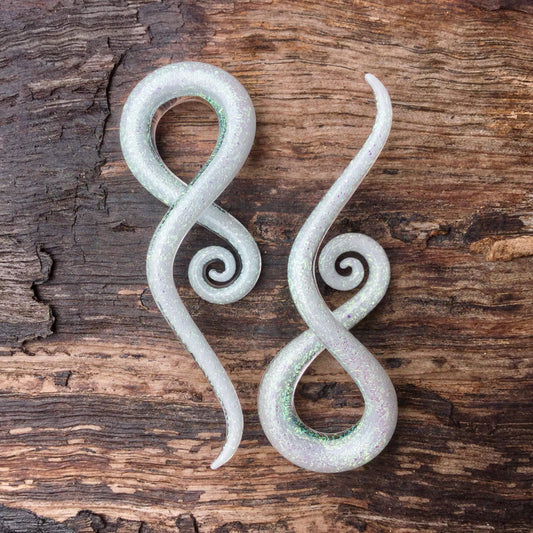 1 Pair (2 Pieces) - Pearlescent "GRAY" Dichroic Glass Note Spirals