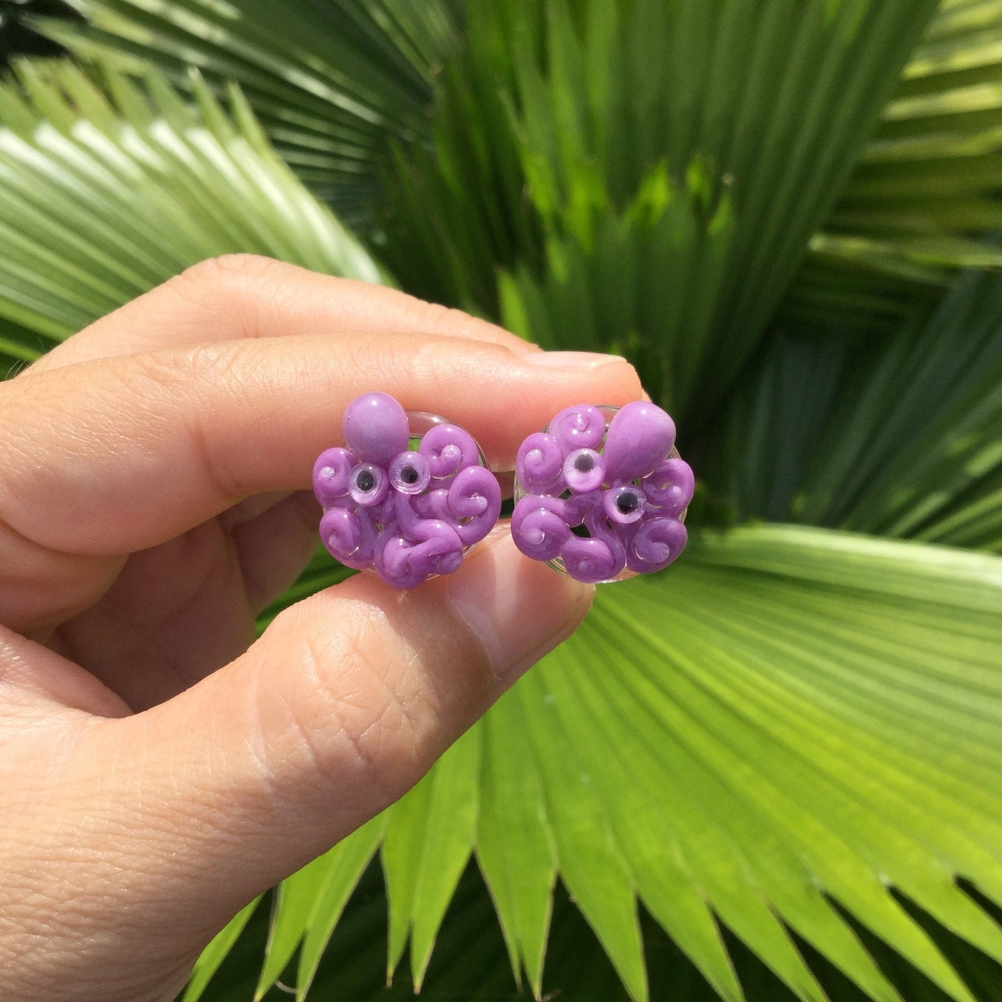 1 Pair - Mauve Purple Octopus Plugs Pyrex Glass