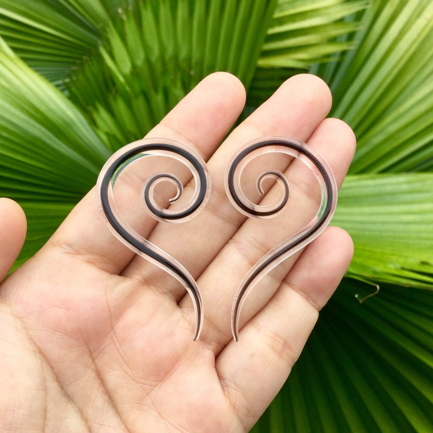 1 Pair (2 Pieces) Black Encased Glass Thai Super Spirals