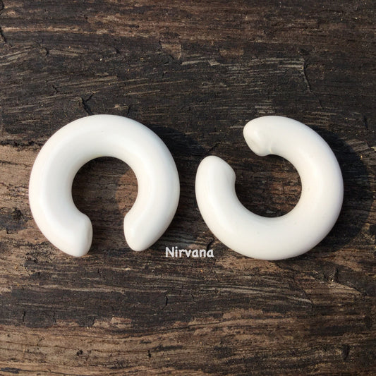 1 Pair (2 Pieces) Mini White Nirvana Glass Hoops (Smaller in Overall Height than Normal)