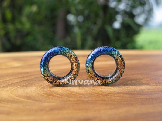 1 Pair (2 Pieces) Dichroic Aquatic Rainbow Glass Tunnels