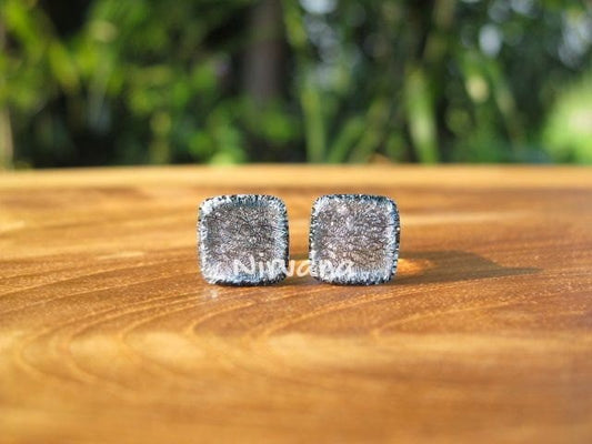 1 Pair (2 Pieces) Square Shaped Dark Silver Dichroic Glass Plugs