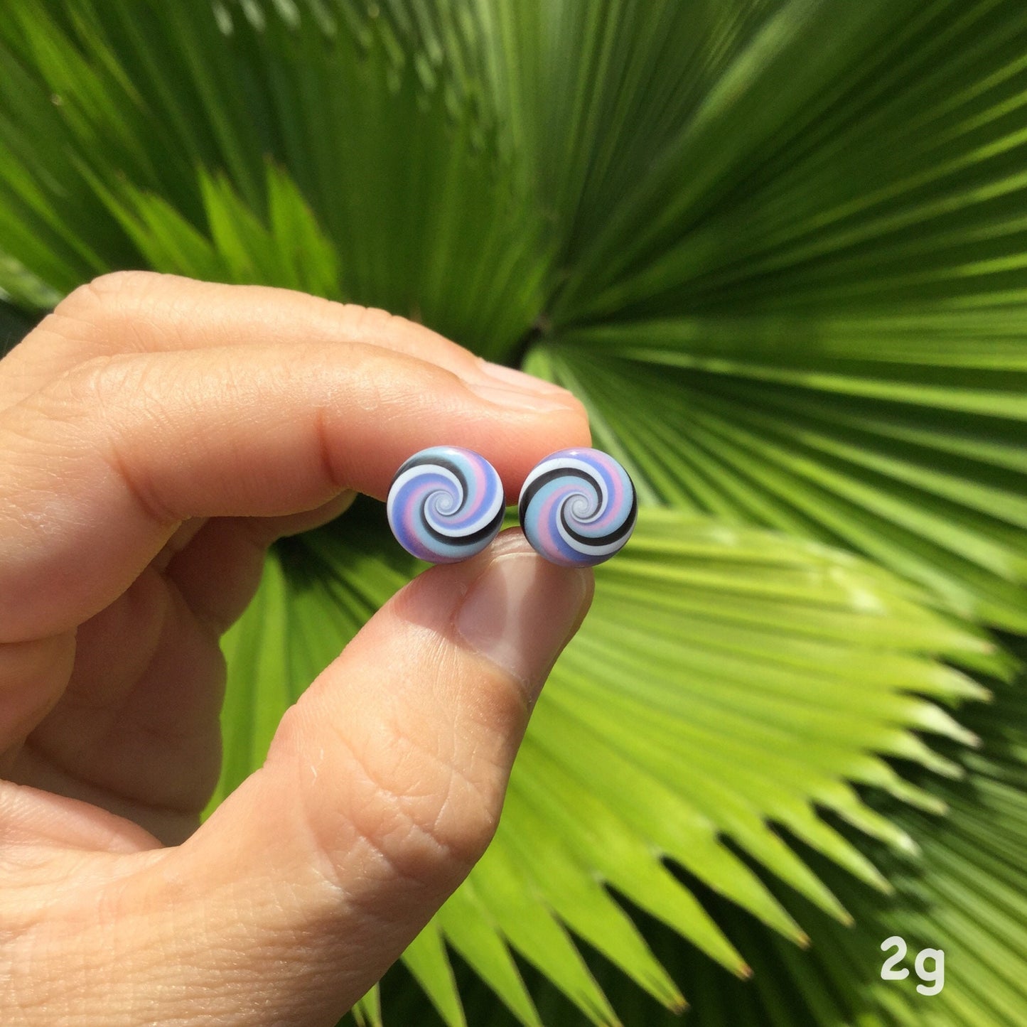 1 Pair (2 Pieces) Sky Blue/Pink/Purple/White/Black Striped Candy Spiral Glass Plugs