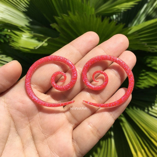 1 Pair (2 Pieces) Cherry Red Pink Super Spiral Gauges