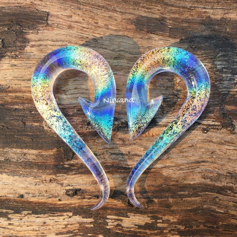 1 Pair (2 Pieces) Translucent Rainbow Dichroic with Translucent Light Blue Glass South Pacific Islands Tribal Fish Hooks