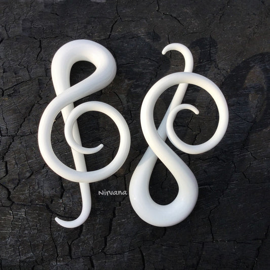 1 Pair (2 Pieces) Solid Color White G Clef Music Ear Shapes Spirals