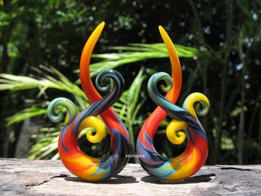 1 Pair (2 Pieces) Rainbow Colors Free Style Bonita Spirals Glass