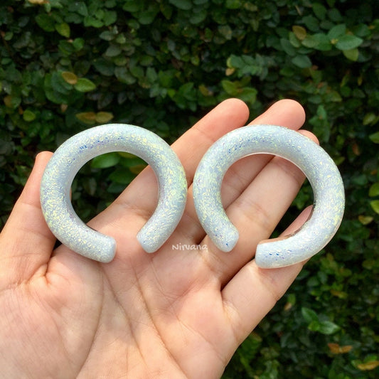1 Pair (2 Pieces) Pearlescent "GRAY" Dichroic Glass Hoops