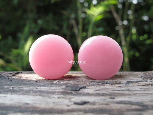 1 Pair (2 Pieces) Solid Pink Color Glass Plugs