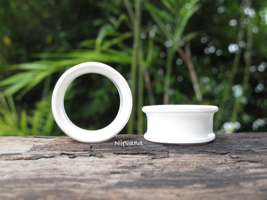 1 Pair (2 Pieces) White Tunnels Pyrex Glass Gauges