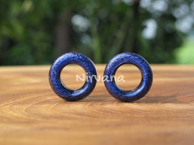 1 Pair (2 Pieces) Dichroic Dark Sapphire Blue Glass Tunnels