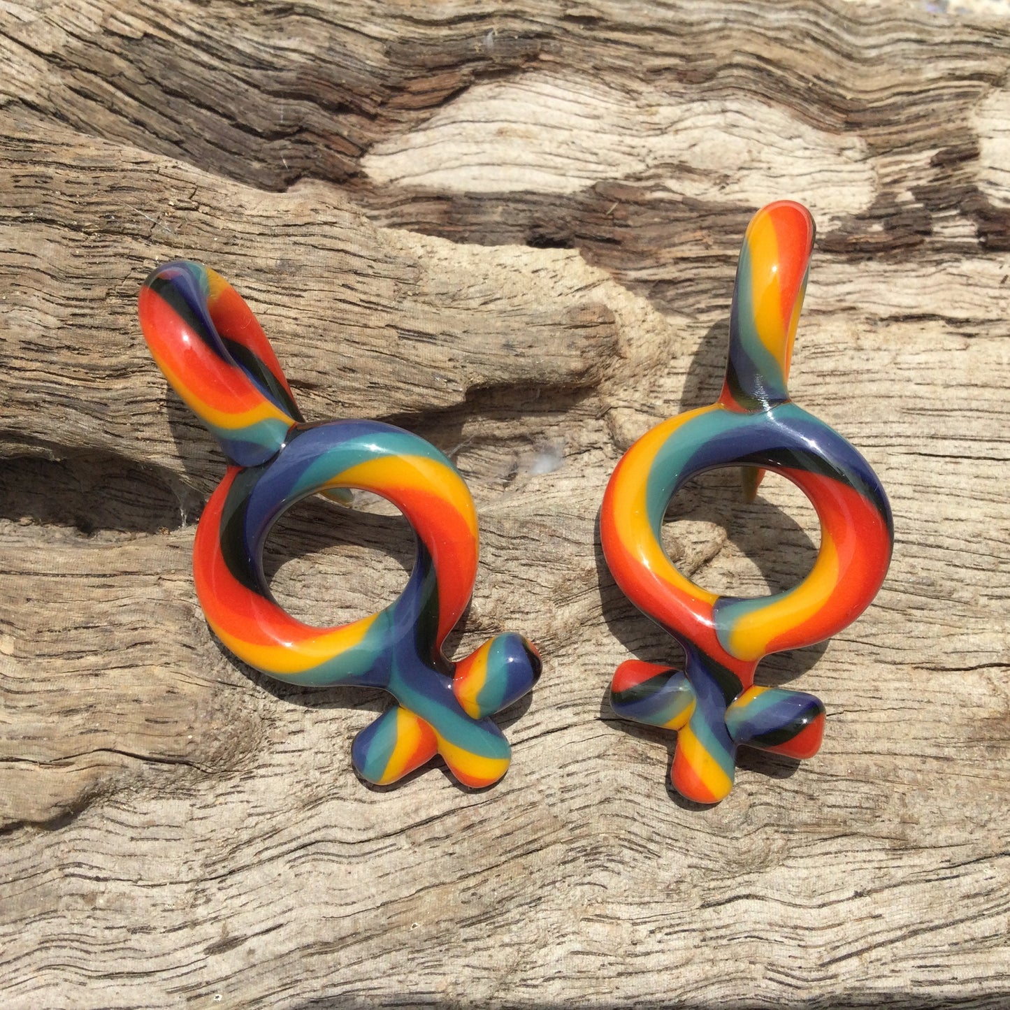 1 Pair (2 Pieces) Gay Pride Rainbow Female Symbol Glass Ear Shapes