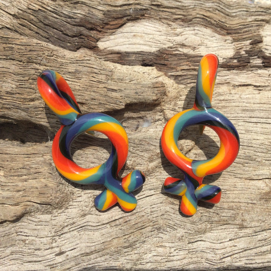 1 Pair (2 Pieces) Gay Pride Rainbow Female Symbol Glass Ear Shapes