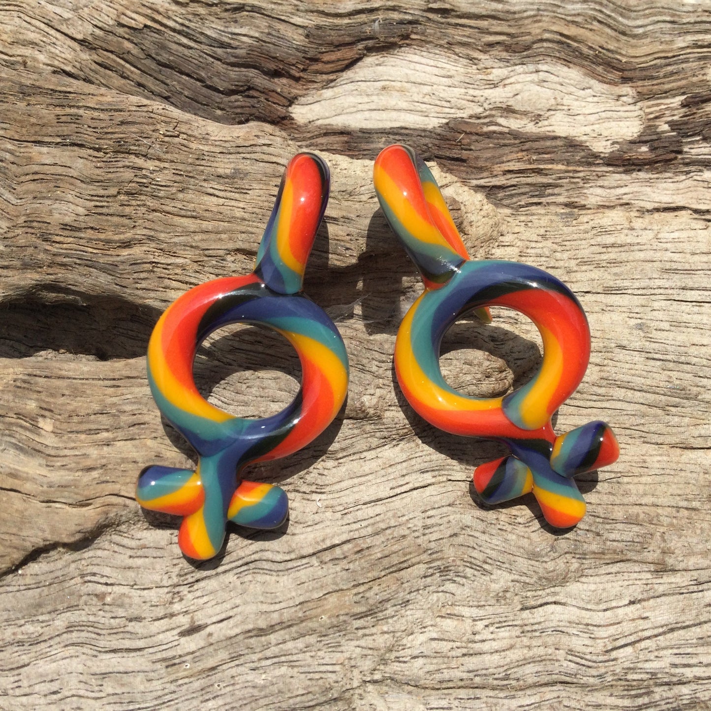1 Pair (2 Pieces) Gay Pride Rainbow Female Symbol Glass Ear Shapes