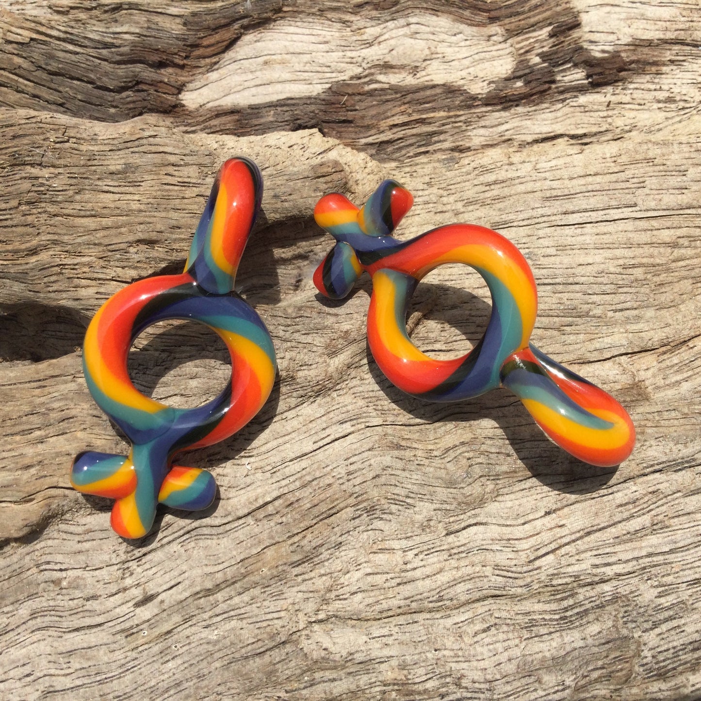 1 Pair (2 Pieces) Gay Pride Rainbow Female Symbol Glass Ear Shapes