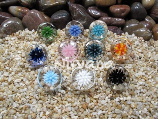 1 Pair (2 Pieces) Sea Anemone Plugs Pyrex Glass Gauges