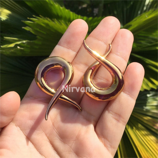 1 Pair (2 Pieces) Real 24 Karat Ruby Gold Colored Glass Single Twists Spirals